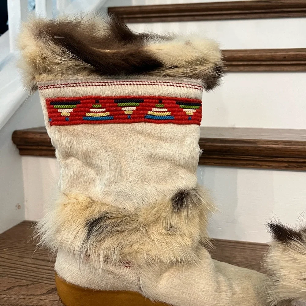TECNICA Scandinavian Apres Ski Boots Fur-Lined Boots Red Yellow Blue 7.5 (38)